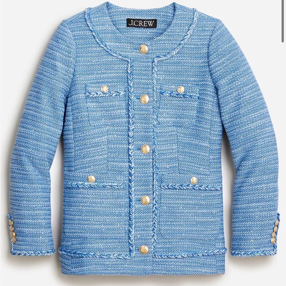 J.Crew Long Lady Jacket in Sequin Tweed Blue 10